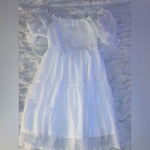 white flowy polka-dotted dress !!